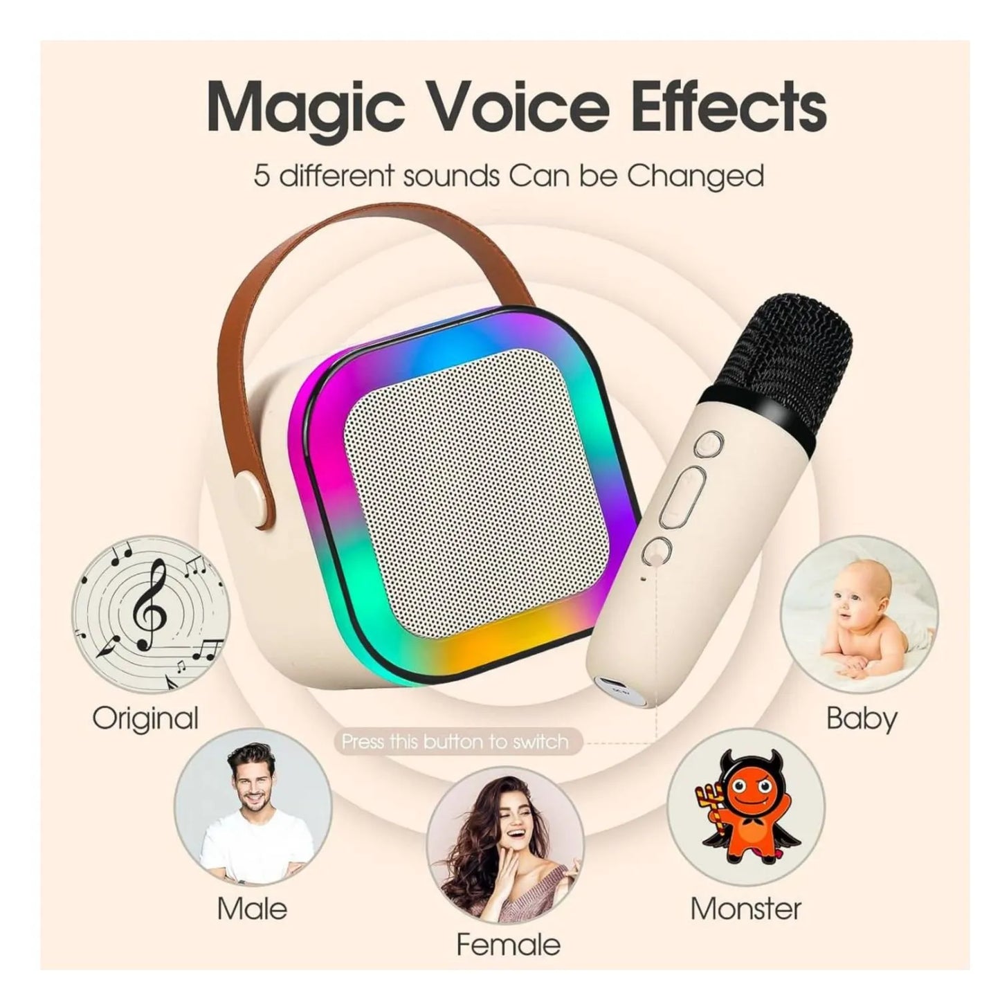 Parlante Karaoke K12 Bluetooth Luces RGB Con Micrófono - Rosado